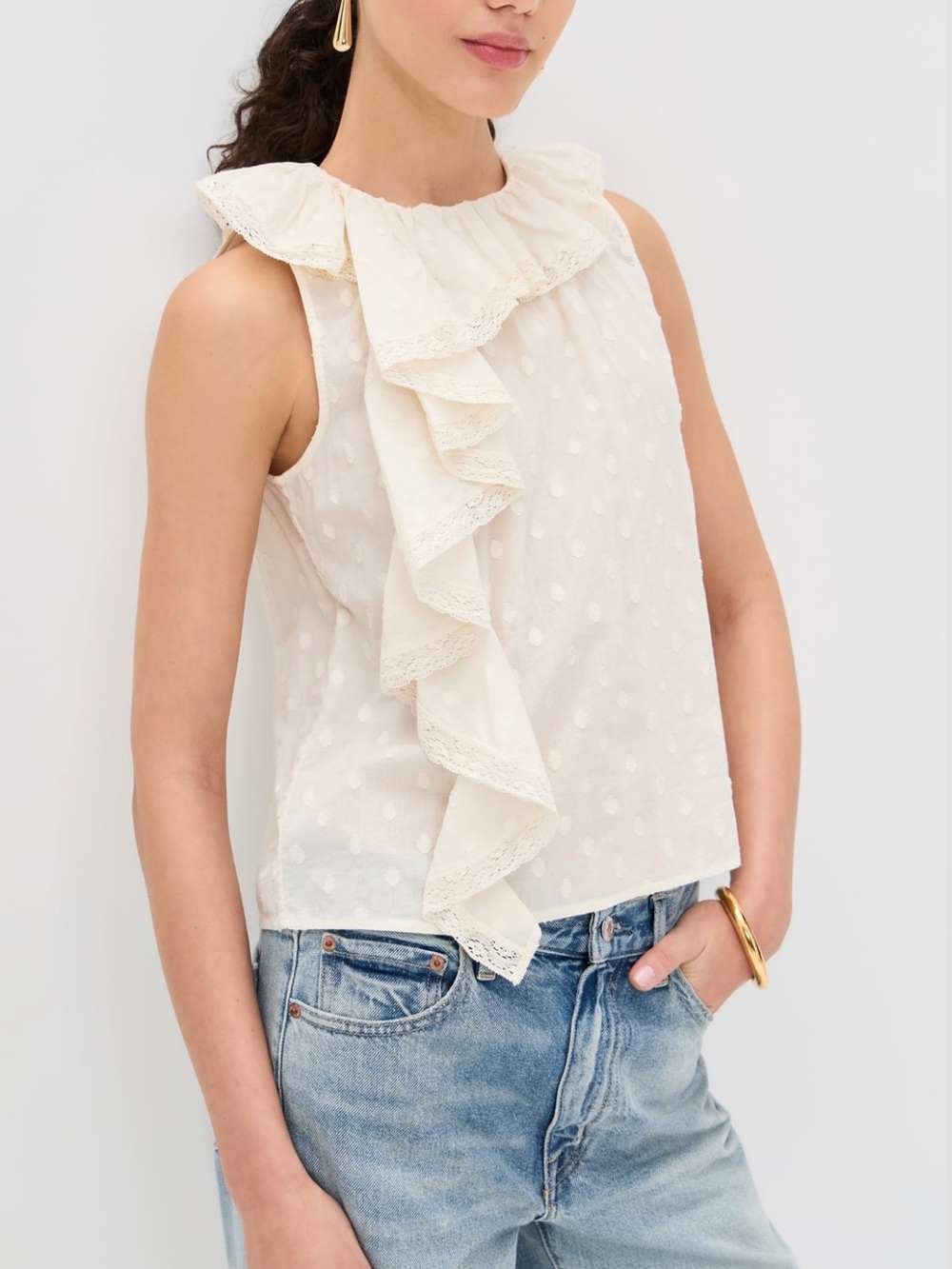 Ivory Ruffled Dot Sleeveless Dress